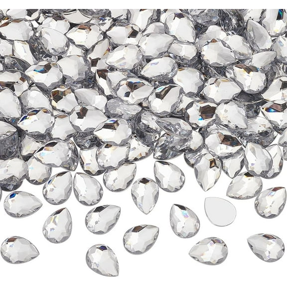 250 PCS 0.7x0.5inches Faceted Teardrop Acrylic Rhinestone Gems Clear Flat Back Teardrop Rhinestones Plastic Gems Crystal Acrylic Teardrop Jewels for Jewelry Making DIY Craft