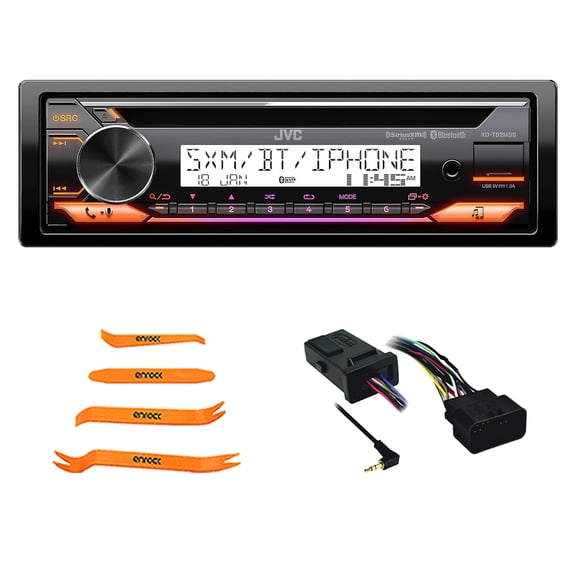 JVC KD-T92MBS Single DIN Marine MotorSports Bluetooth USB/AUX CD Player AM/FM Radio Stereo Receiver, Pry Tool Set, Handlebar Control Interface (Fits Select Harley Davidson FL 1998-2013)
