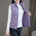 thumbnail image 2 of Womens Lightweight Puffer Vest Jacket Plus SIze Winter Thick Warm Outerwear Sleeveless Stand Collar Full-zip Coat (3XL, Purple), 2 of 7