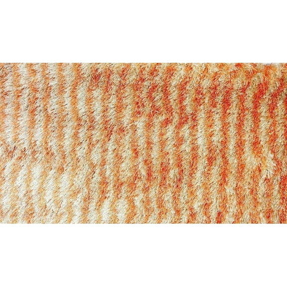 DaDa Bedding Shaggy Soft Rectangle Door Mat Carpet Rug - 20" x 32", Striped Orange & Cream