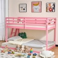 thumbnail image 3 of Zimtown Bunk Bed Twin Over Full with 14.57" Height Safety Guardrail, Low Floor Wood Bed Frame, Pink, 3 of 11