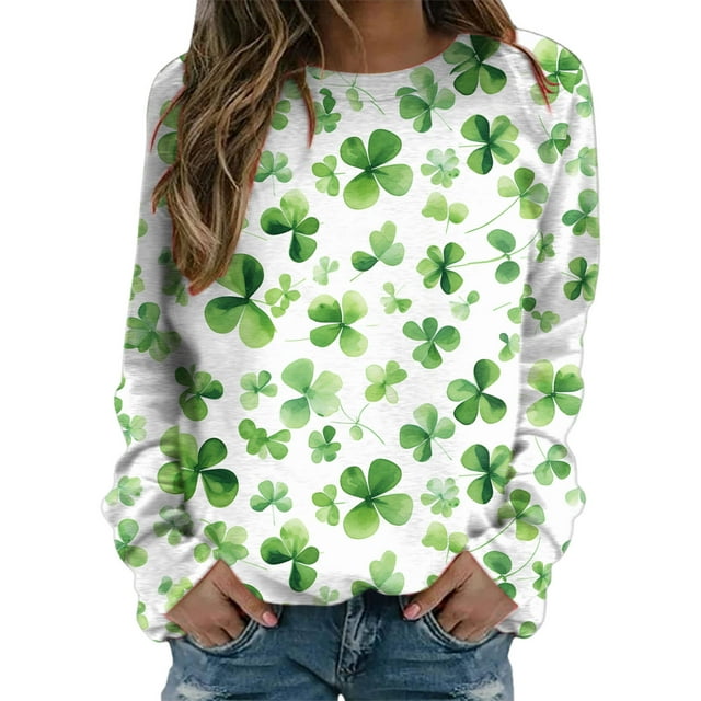 VBARHMQRT Chandail à Capuchon Gris Femmes Femmes St Pa Day T-Shirts Col Rond Chandail Vert Manches Raglan Chandail à Enfiler Hauts Amples Convenant Hauts Habillés