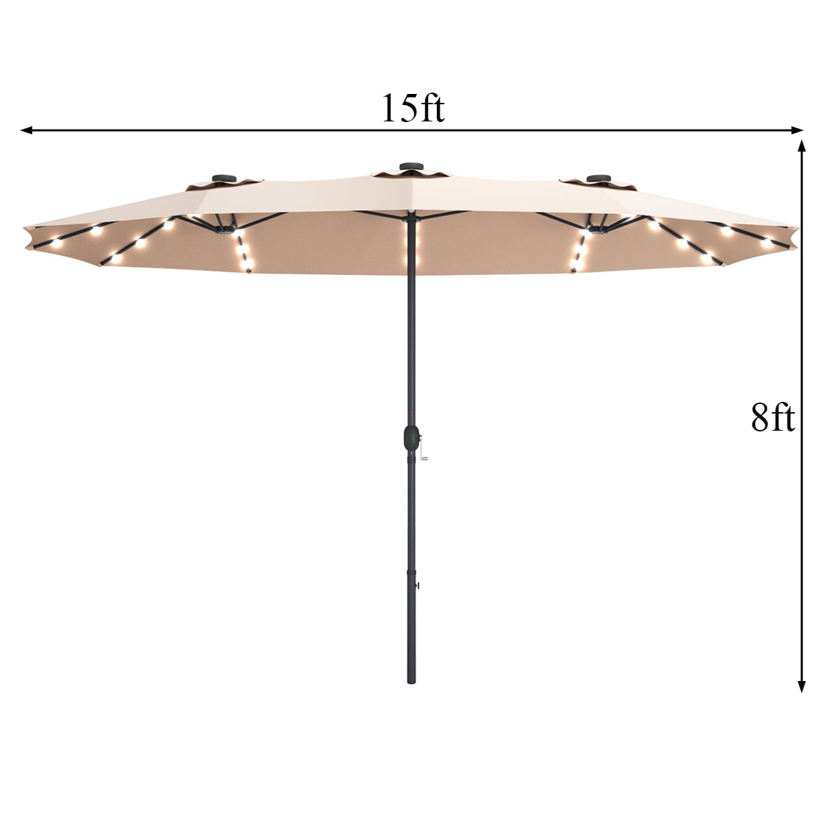 Topbuy 15' Outdoor Solar LED Patio Double-Sided Market Umbrella Beige