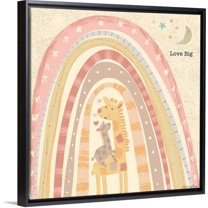Kids Nursery Art Pastel Muted "Rainbow Giraffe" Black Float Frame Canvas Art - 16x16