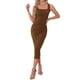 thumbnail image 1 of Vestido sin mangas INSPIRE CHIC para mujer, elegante con escote cuadrado, ceñido y arrugado, vestido midi para fiestas de noche, talla XS, color marrón, 1 of 6