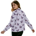 thumbnail image 3 of COEQINE Womens Cropped Bomber Jacket Zip Up Long Sleeve Motorcycle Jackets Stand Collar Cropped Bomber Coat Slouchy Shackets Sweatshirts Winter Coats, 4X-Large, Purple Butterfly Floral, 3 of 7