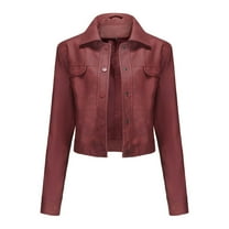 UTSJKR Womens Faux Leather Jacket 2024 Fashion Quilted Button Up Coat Motorcycle Short Biker Jackets Classic Y2k Cropped Coats Wine XXL
