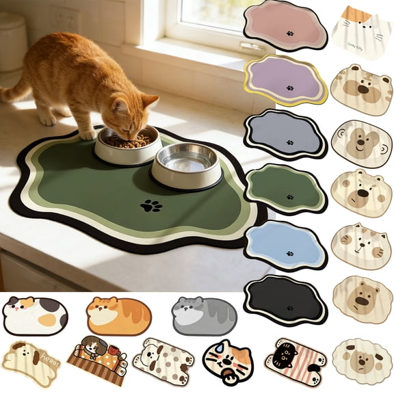 Pet Mats for Food and Water Pet Feeding Mat Fast-Drying Absorbent Non-Slip Cats Dog Bowl Mat Pet Food Water Absorbent Pet Mat