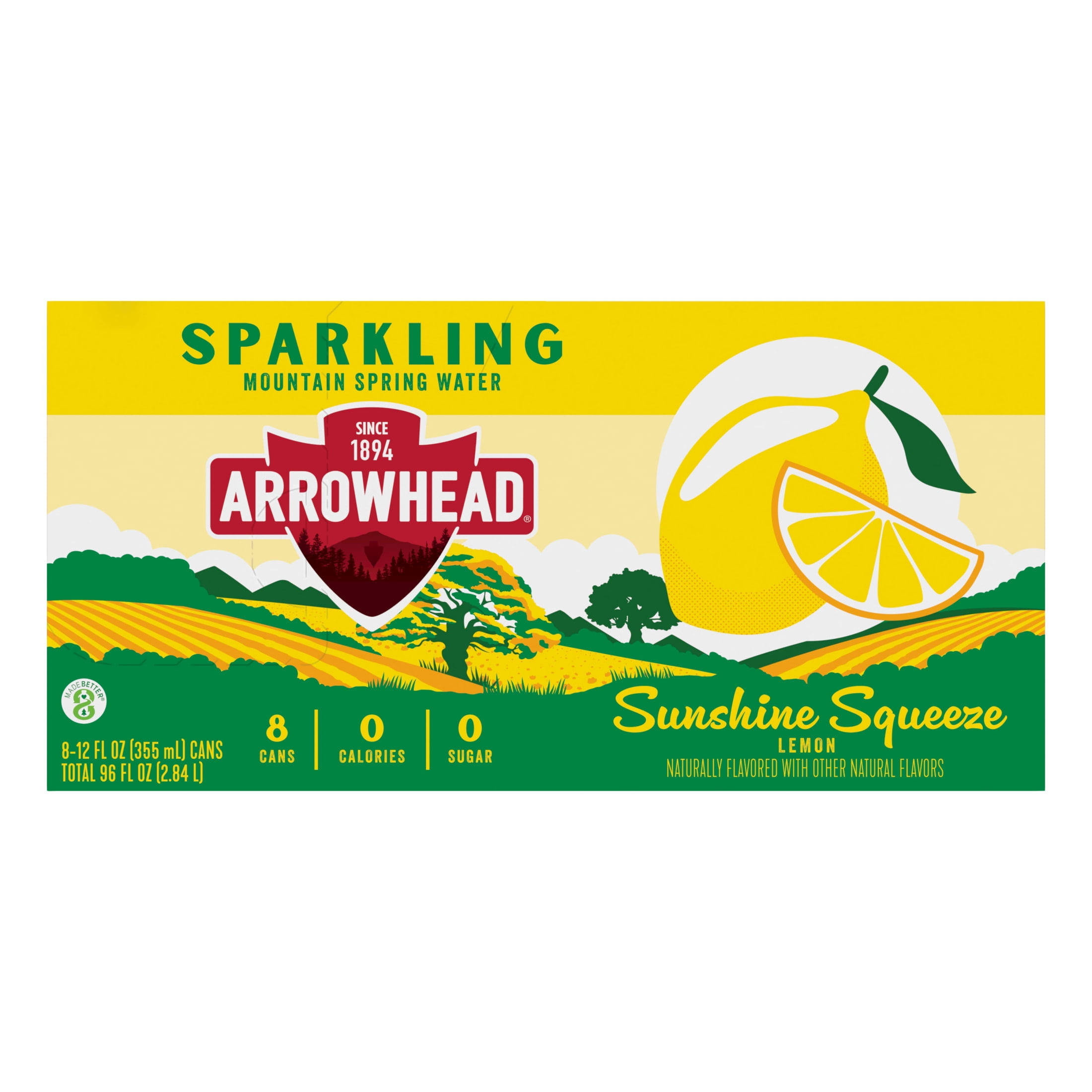 Arrowhead Lemon Sparkling Mountain Spring Water, 12 Fl Oz, 8 Cans