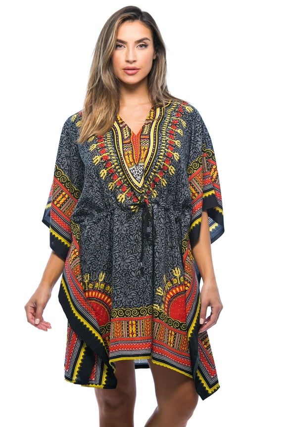 African Print Dashiki Caftan for Women (Black, Small / Medium)
