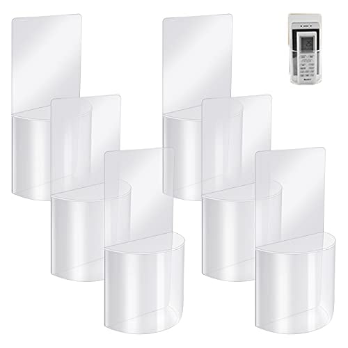 6 Pcs Remote Holder Control TV Remote Control Holder Wall Mount Damage-Free Adhesive Acrylic Media Organizer Storage Box Table and Nightstand Convenient Remote Caddy 6, Transparent