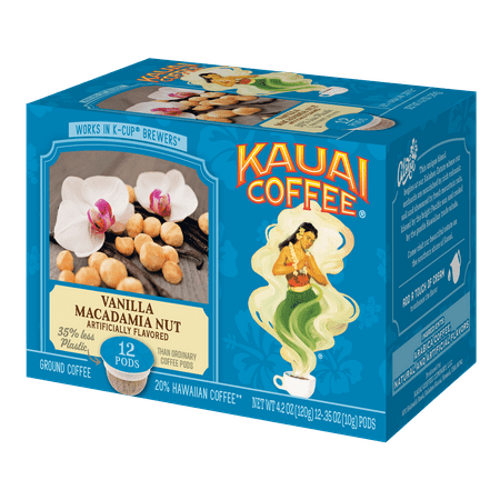 Kauai Coffee Vanilla Macadamia Nut K-Cup Coffee Pods, Medium Roast, 12 Ct