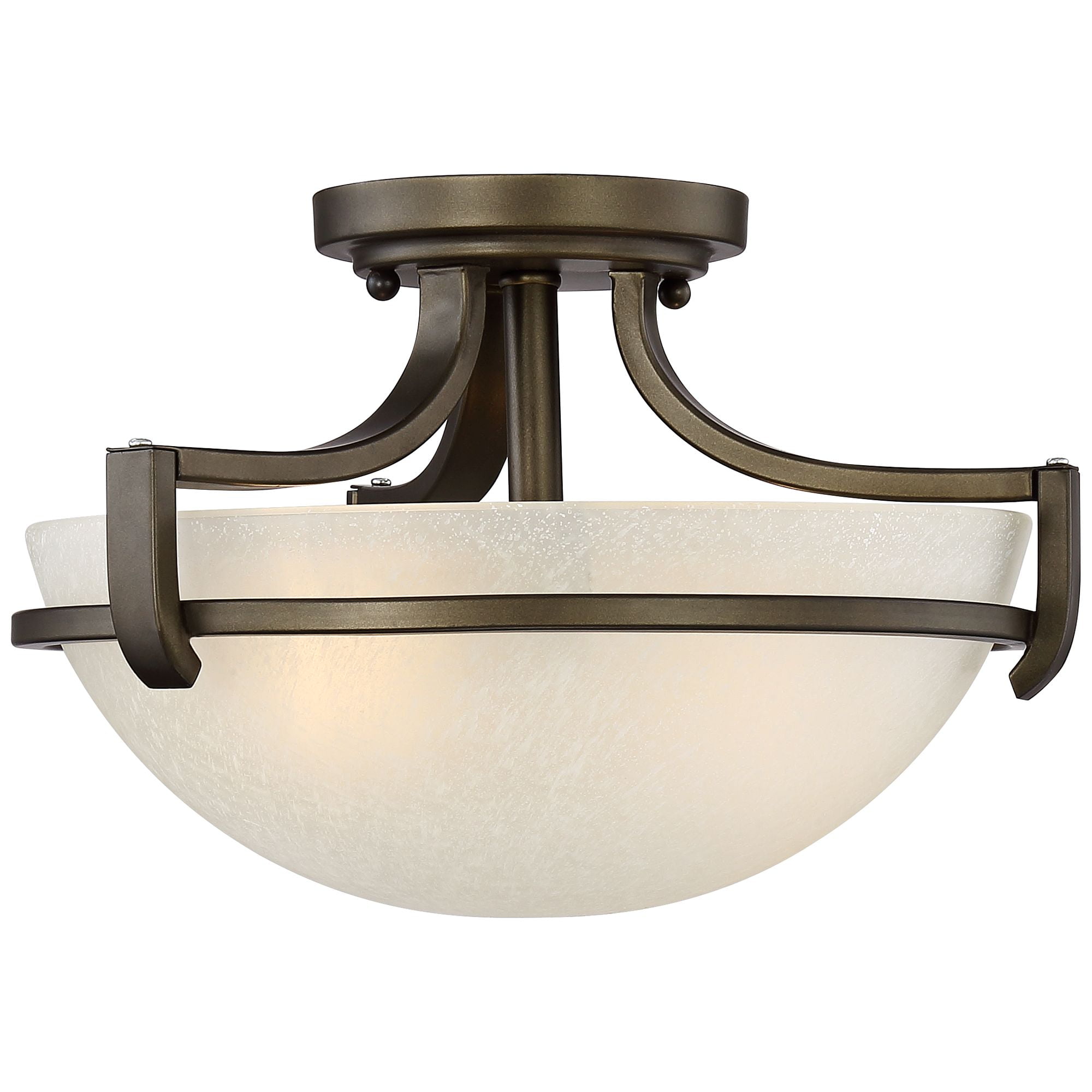 Regency Hill Mallot Modern Ceiling Light Semi Flush Mount Fixture 13" Wide Oil Rubbed Bronze 2-Light Champagne Crackle Glass Bowl Shade for Bedroom