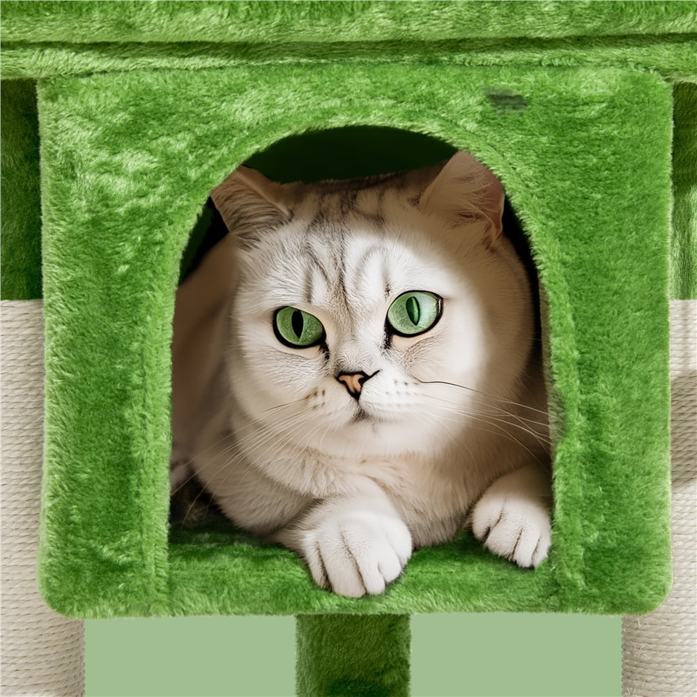 Alden Design 23in 2-Level Cat Tree Condo with Scratch Posts, Green