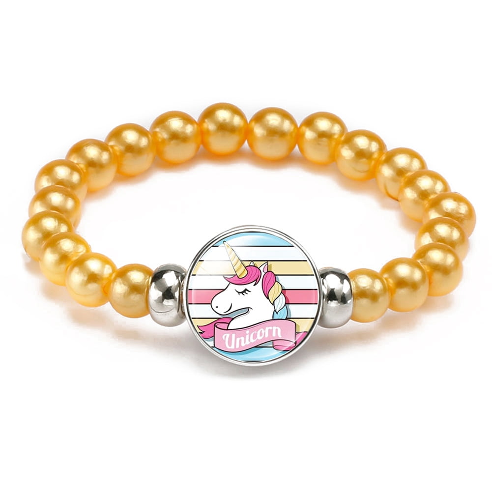 HEQU9117 Colorful Unicorn Bracelet, Little Girl Animal Bracelets, Teens Kids Pendant Beaded