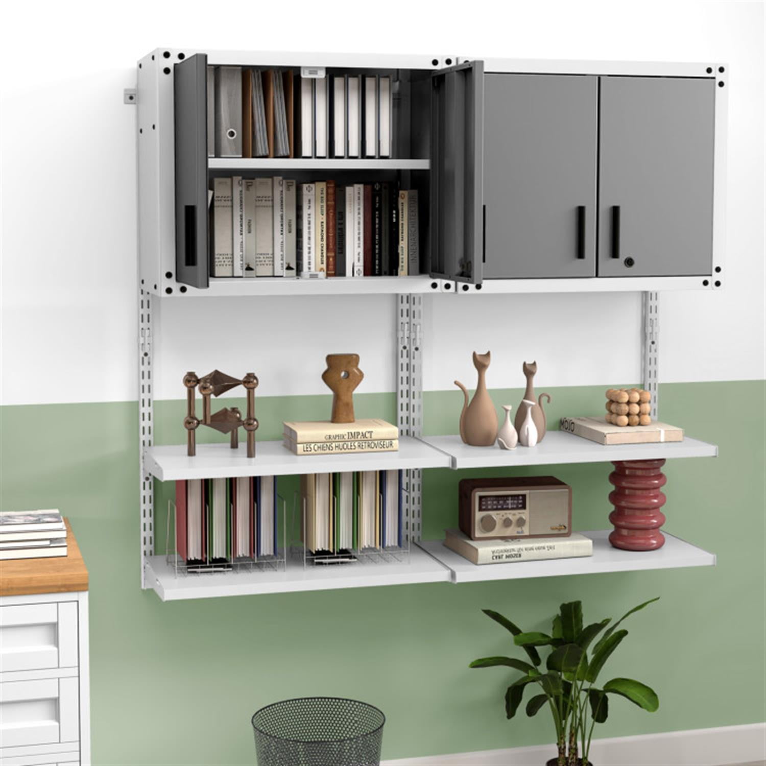 Demi Bonn Metal Wall Cabinet with Lock and 3 Adjustable Shelves, Garage Storage Cabinet, Gray