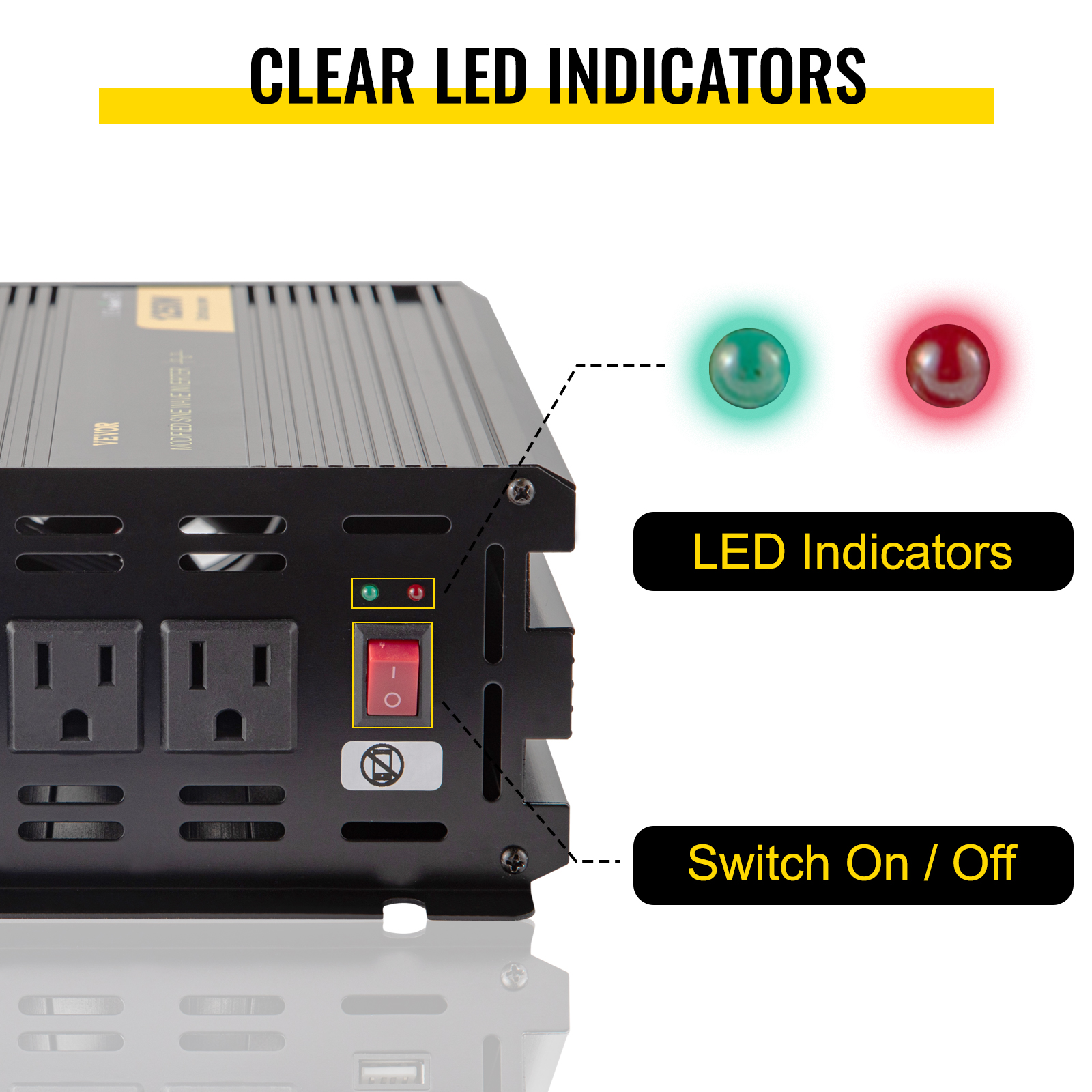 VEVOR GYM-2300W 24V 2300-Watt Continuous 4600-Watt Surge Power Inverter for Car RV Truck Boat