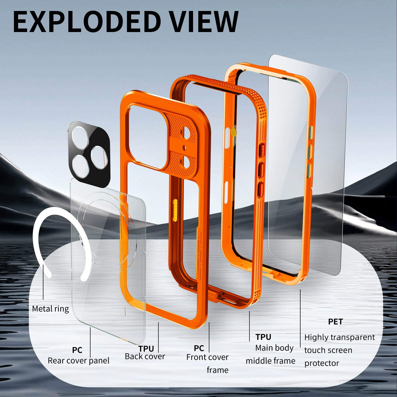 Dteck for iPhone 17 Pro Max Waterproof Case Compatible with MagSafe, Magnetic Waterproof Full Body IP68 Underwater Case Built-in Screen Protector Military Grade Shockproof Case for Men Women,Orange