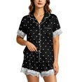 thumbnail image 2 of Bixock Silk Pajamas for Women 2 Piece Loungewear Set Short Sleeve Button Front Top And Shorts Polka Print Lace Indoor Homewear Sleepwear Out Women Clothings, 2 of 5