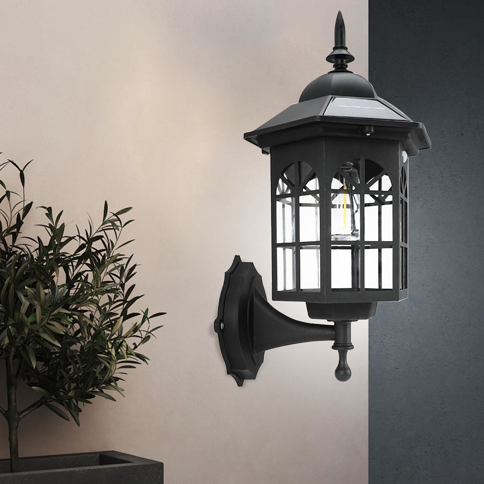 Solar Wall Lights, Vintage Outdoor Lighting with Dusk To Dawn Sensor, Motion Sensor Outdoor Lights for Garden, Warm Amber Glow Decorative Lantern for Patio