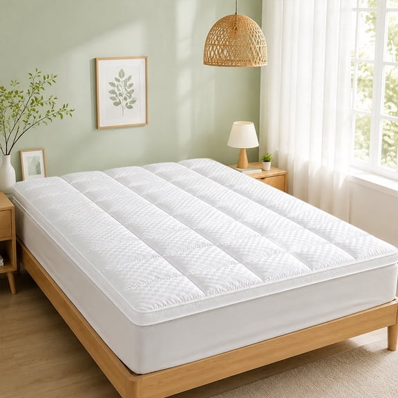 Quilted Mattress Topper Cloud‑Like Soft Mattress Pad 360° Elastic Deep Pocket Fits 6‑18 Inch Mattress-Twin
