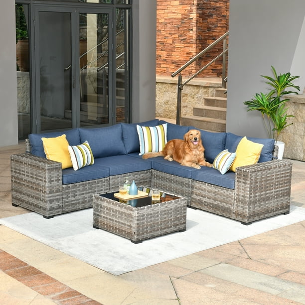 Ovios 6 Piece Outdoor Furniture All Weather Wicker Patio Conversation