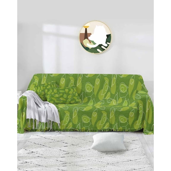 Summer Abstract Fruit Sofa Covers for 3 Cushion Couch,Washable Sectional & L Shape Couch Covers for Dog/Cat/Kid,Tropical Green Simplistic Fruit Non Slip Sofa Slipcover Tassel Futon Cover 71x150