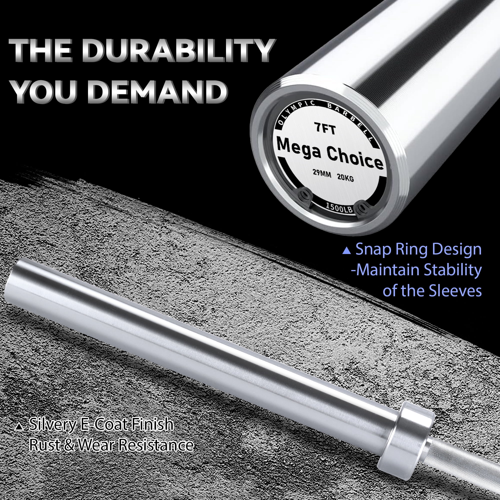 COZONY 7 Ft Silver Barbell , 2 Inch Sleeve Diameter, 1500LB Capacity Strength for Squats & Deadlifts