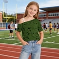 thumbnail image 6 of Virmaxy 5-14 Years Ink Splatter One-Shoulder Top Cold Shoulder Casual Top Loose Short Sleeve T-Shirts for Casual Daily and Summer Wear, 6 of 9