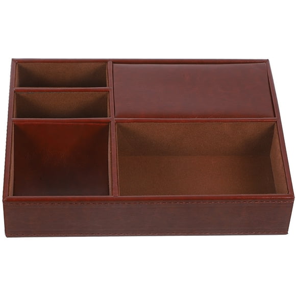 Mesita de noche, joyero, tocador, caja de almacenamiento de cuero sintético para teléfono, llaves, billetera, reloj y gafas.