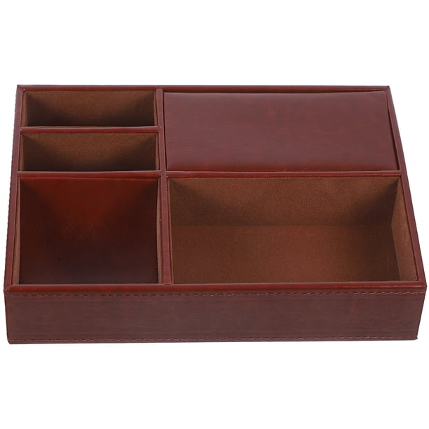 Mesita de noche, joyero, tocador, caja de almacenamiento de cuero sintético para teléfono, llaves, billetera, reloj y gafas.