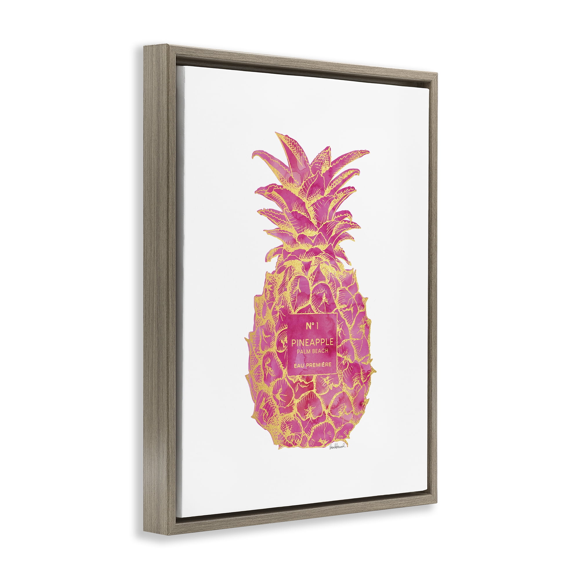 Stupell Industries Glam & Pink Pineapple Food & Beverage Painting Brown Floater Framed Canvas Art Print Wall Art, 25 x 31
