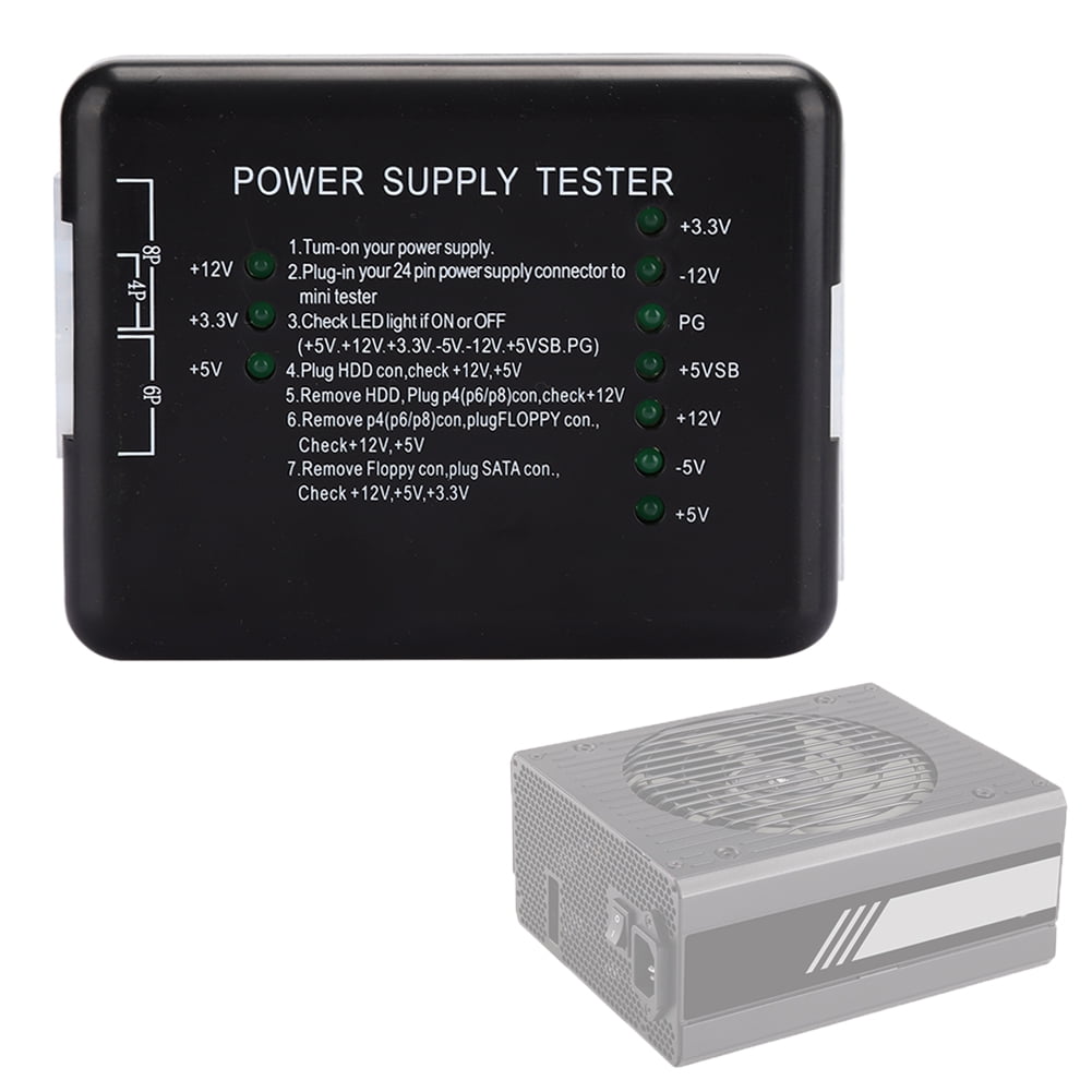 Black PC Power Tester, Universal Power Supply Tester, With LED Indicator -