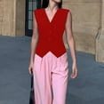 thumbnail image 2 of Jindong Gilets Décontractés pour Femmes, Costume Tailleur Ajusté, Petit Gilet Sans Manches Court, Manteaux Rouges pour Femmes, 2 of 7