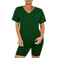 thumbnail image 3 of Ensemble Deux Pièces pour Femmes Manches Courtes Col en V Shorts de Cycliste (Vert, TG), 3 of 6