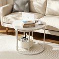 thumbnail image 5 of Nesting Round Coffee Table with Storage Basket Set of 2, Accent Pieces Modern Industrial Decor for Living Room Balcony Homes Office White, 5 of 7