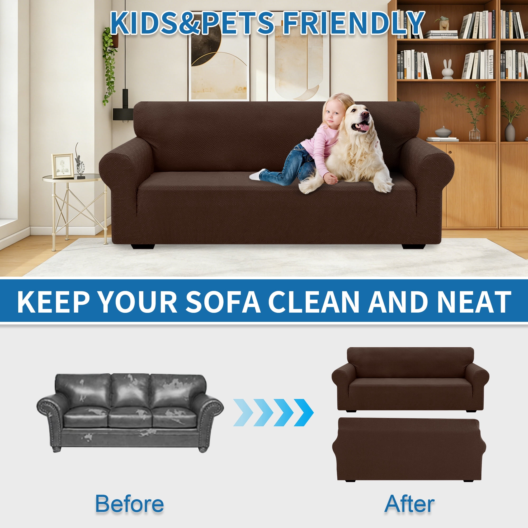 JIATER 1-Piece Sofa Cover Stretch Couch Cover Washable Sofa Slipcover Furniture Protector for 3 Cushion Sofa,Coffee