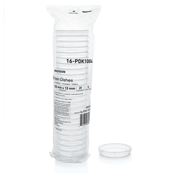 McKesson Petri Dishes for Microscope Viewing, Science Class, Research - Clear, Distortion-Free Container, 100 mm x 15 mm, 25 Ct