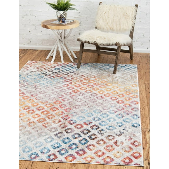 Unique Loom Spectral Rainbow Rug Multi/Beige 8' x 11' Rectangle Geometric Bohemian Perfect For Living Room Bed Room Dining Room Office
