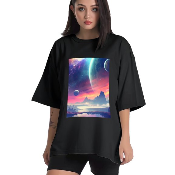 Plus Size Shirt for Women Black Tops for Women Short Sleeves Shirt for Women Galaxy T Shirt Crewneck Shirt for Women XS