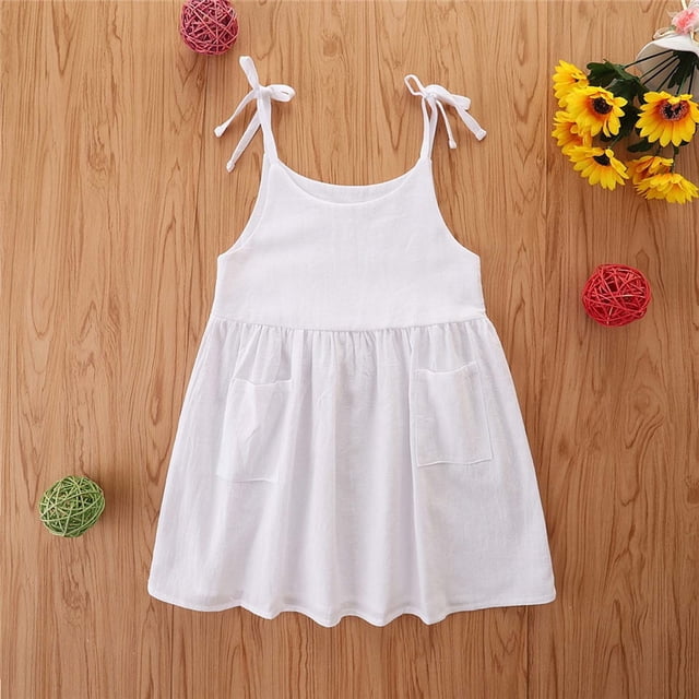 EGNMCR Robe Sans Manches à Col Rond Tout-Petit Enfant Bébé Filles Robe d'Été à Bretelles Mignonne Couleur Unie Robe Décontractée Robe Fille