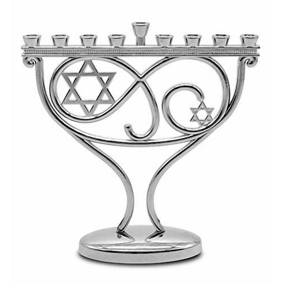 Ner Mitzvah, 4.5" Mini Chrome Plated Candle Hannukah Menorah - Whimsical Design