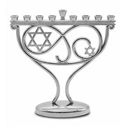 Ner Mitzvah, 4.5" Mini Chrome Plated Candle Hannukah Menorah - Whimsical Design