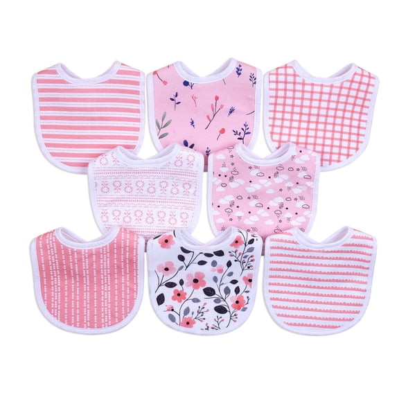 8 Count Soft Cotton U-Shaped Drool Bibs, Absorbent Teething Feeding Bib Set for Newborn Girls Boys