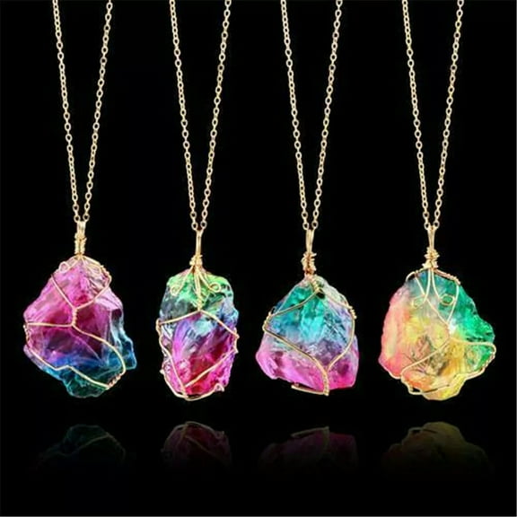 K-KED 5pcs Rainbow Stone Natural Crystal Chakra Rock Chain Quartz Pendant Necklace
