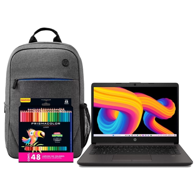 Laptop HP 245 G9 AMD Ryzen 3-3250U RAM 8GB SSD 512GB 7F213LT con colores Prismacolor junior 48 piezas y mochila