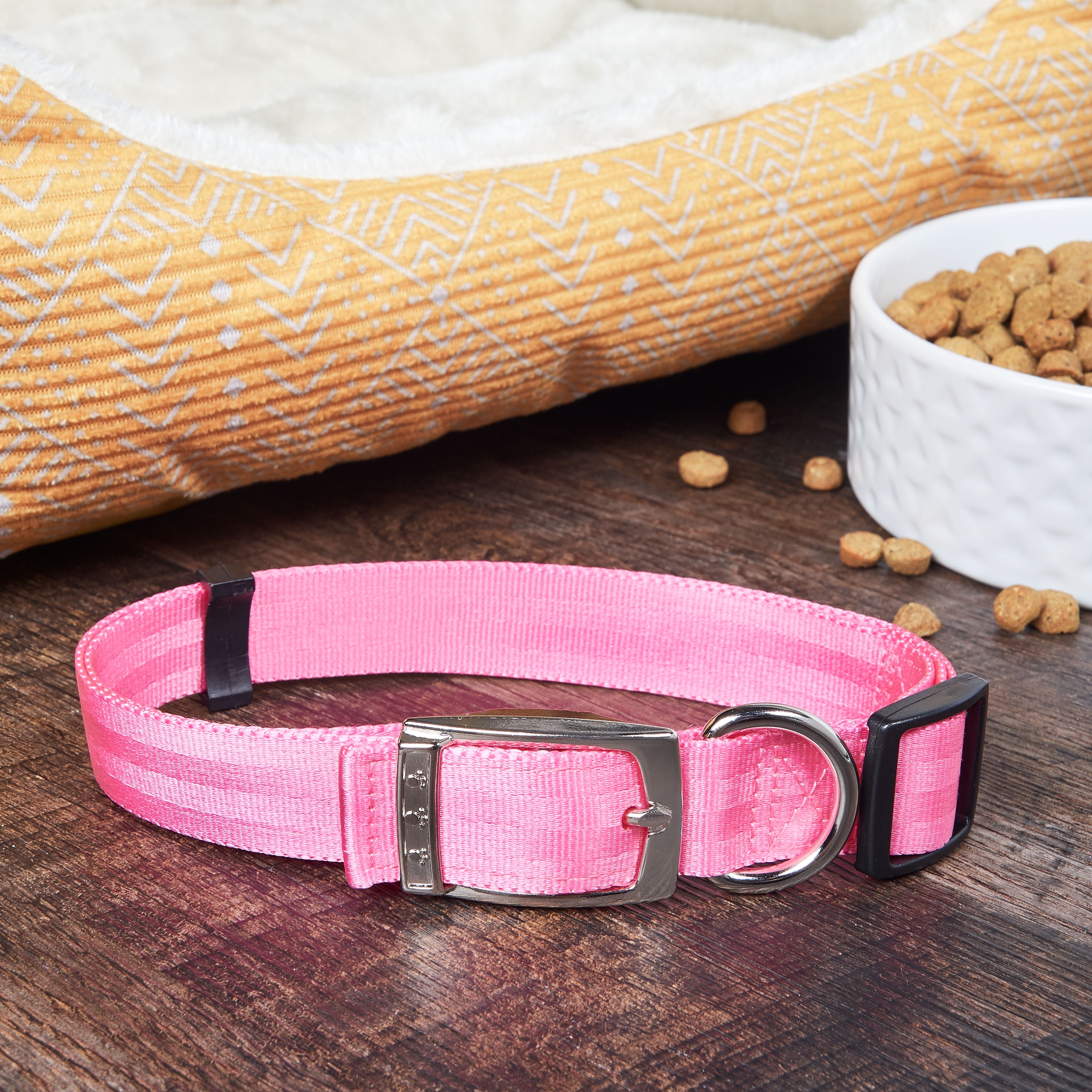 Vibrant Life Solid Nylon Dog Collar with Metal Buckle, Pink, Large