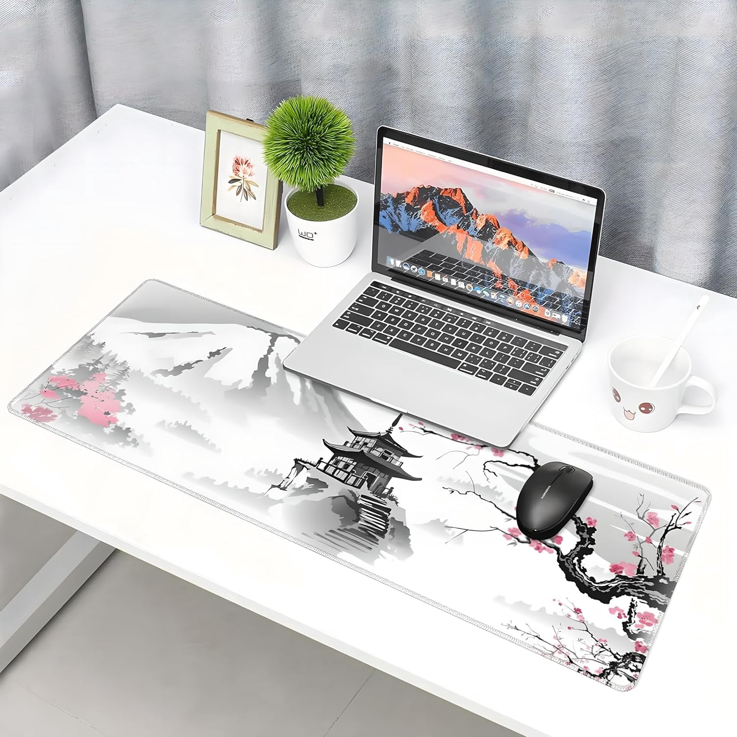 Japanese Gaming Mouse Pad XL,Cherry Blossom Extended Large Desk Mat,Large Mouse Pad for Desk,Non-Slip Rubber Base Stitched Edge 80 x 30 cm