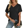 thumbnail image 2 of Trendy Tops for Women 2025 Cute V Neck Shirts Summer Short Sleeve Casual Loose Fit Pleated Tunics 2X Black, 2 of 4