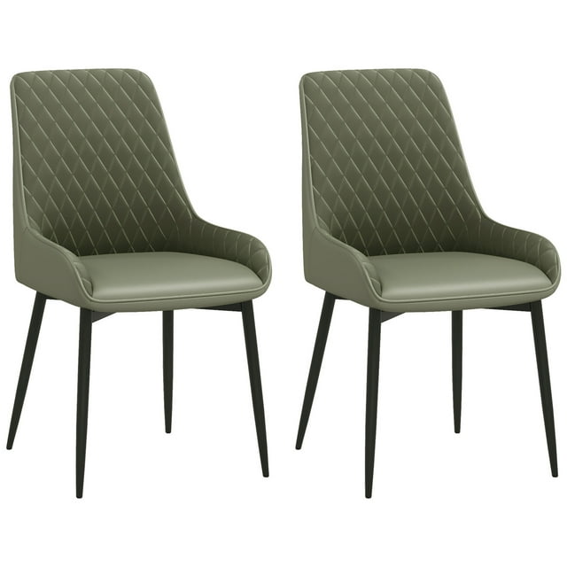 HOMCOM Dining Chairs Set of 2, PU Leather Kitchen Chairs with Metal Legs